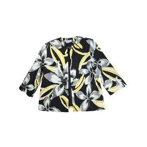 Alfred Dunner Womens Blazer Jacket Size 10 Black Floral Yellow Open Front Career